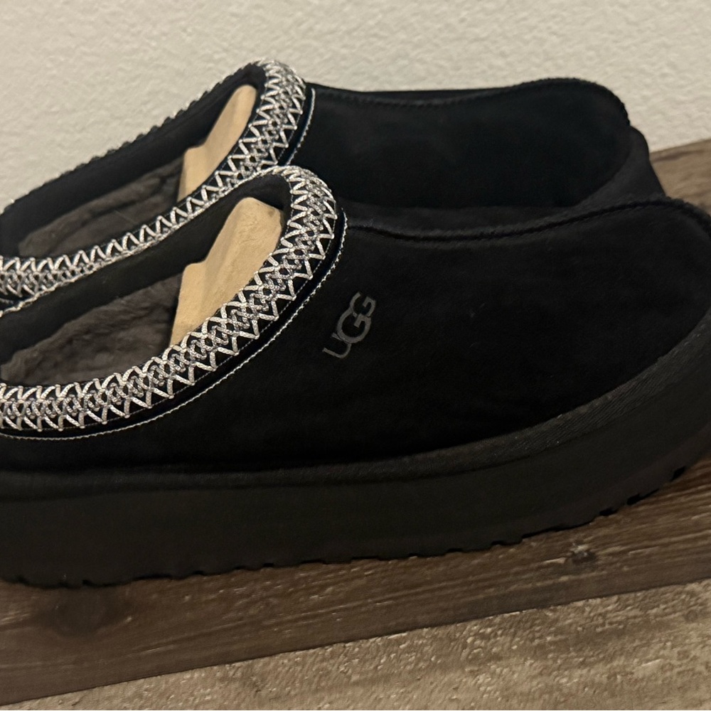 UGG Black Platform Slip-On with Silver Trim